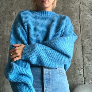 H&M Sky blue knit sweater with balloon sleeves